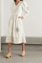 Thumbnail for your product : Sea Violette Printed Embroidered Broderie Anglaise-trimmed Cotton Midi Dress - White