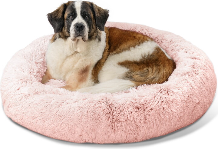 Best Friends by Sheri Original Calming Donut Dog and Cat Bed, Shag Faux Fur, Candy Pink, XL (45x45")