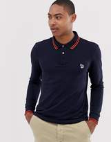 Thumbnail for your product : Paul Smith long sleeve slim fit zebra tipped polo in navy