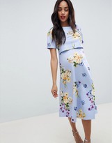 Thumbnail for your product : Asos Maternity   Nursing ASOS DESIGN Maternity nursing scuba prom dress with crop top in occasion floral print