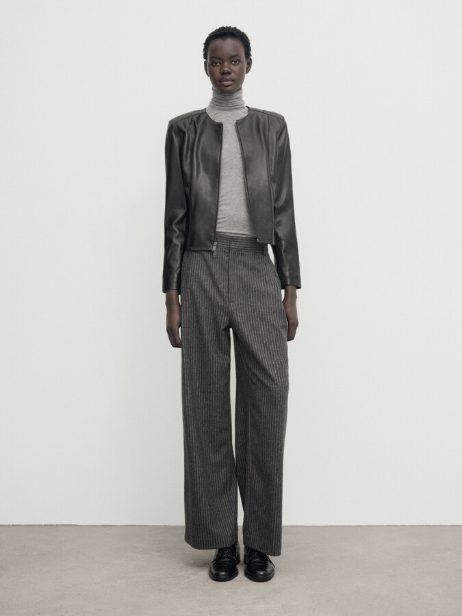 Massimo Dutti Mens Nappa Leather Jacket Massimo Dutti Black Nappa