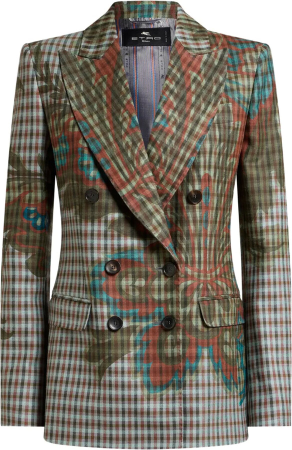 Etro Floral-Print Gingham-Pattern Blazer