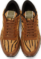Thumbnail for your product : Valentino Tiger Print Calf-Hair & Burgundy Suede Sneakers