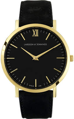 Larsson & Jennings Lader Black gold-plated and leather watch