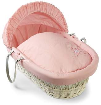 Clair De Lune Starburst White Wicker Moses Basket inc. Bedding, Mattress & Adjustable Hood (Pink)