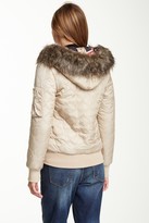 Thumbnail for your product : Love Moschino Intarsia Knit Faux Fur Hood Quilted Puffer Jacket
