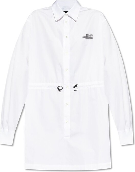 DSQUARED2 Logo Printed Drawstring Waist Mini Shirt Dress