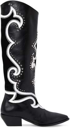 Elena Iachi 40mm Studded Leather Tall Cowboy Boots