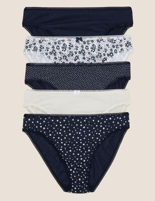 M&S Collection 5pk Cotton Lycra® Ditsy Print High Leg Knickers