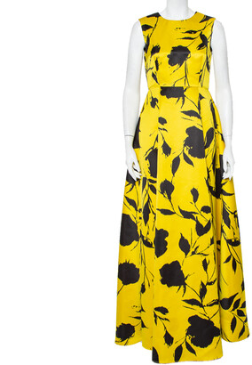 CH Carolina Herrera Yellow Blooming Floral Printed Satin Sleeveless Evening  Gown M - ShopStyle