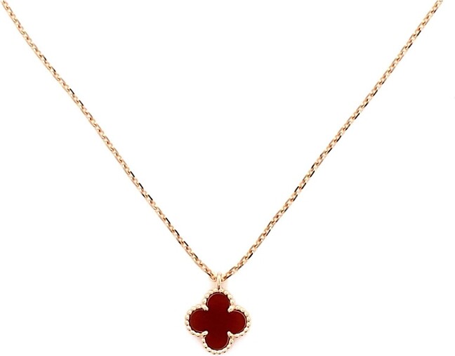 Pre-Owned Van Cleef & Arpels Sweet Alhambra Pendant Necklace 18K Rose Gold and Carnelian 14.75 - 15.5\
