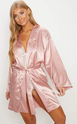 PrettyLittleThing Pale Pink Bridesmaid Embroidered Back Satin Robe