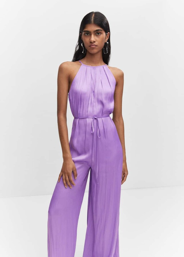 Halter-neck satin jumpsuit