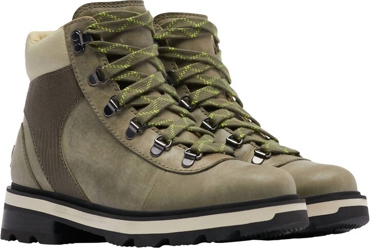Sorel Women's Lennox Hiker Stkd Wp Hiking Boot In Stone Green/laurel Leaf
