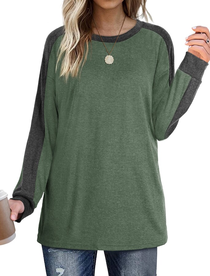 FSKH&& Human of NY Ladies Long-Sleeved T Shirt Contrast Color Tunic Tops