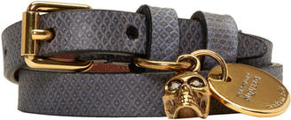 Alexander McQueen Blue and Gold Snakeskin Double Wrap Skull Bracelet