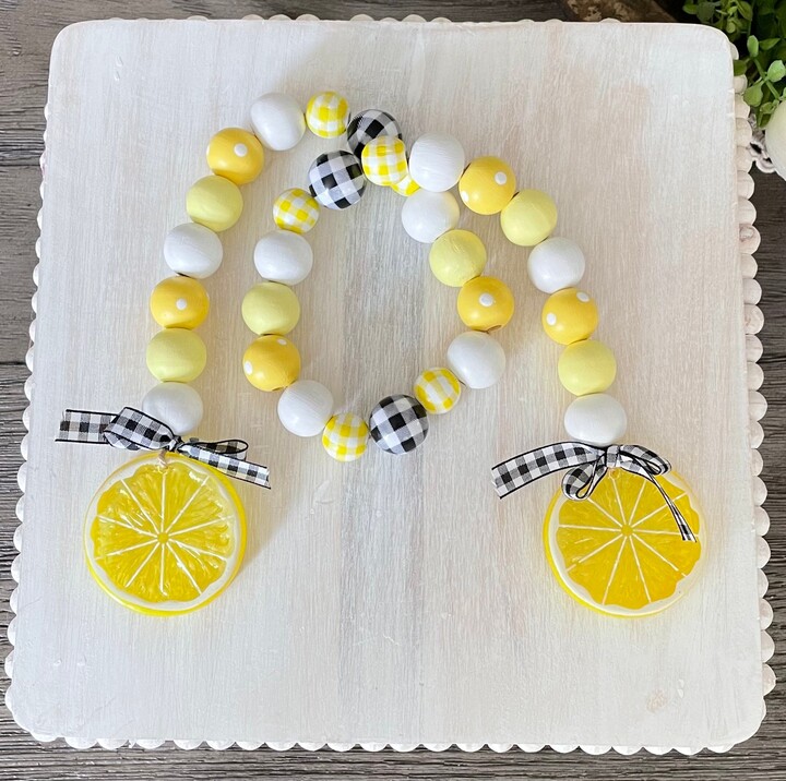 Etsy Farmhouse Lemon Wood Bead Garland, Decor, Tiered Tray Spring Beaded Casa Beads, Garland