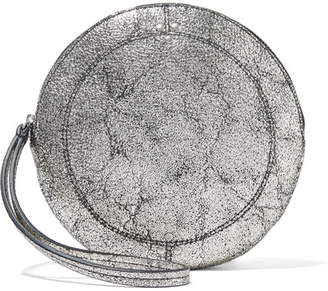 Jerome Dreyfuss Popoche O Metallic Cracked-leather Clutch - Silver