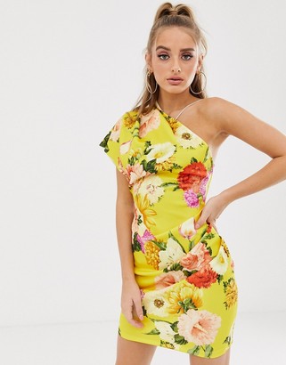 ASOS DESIGN one shoulder strap detail blossom floral mini dress