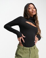 Thumbnail for your product : Threadbare roll neck cut out long sleeve bodysuit in black
