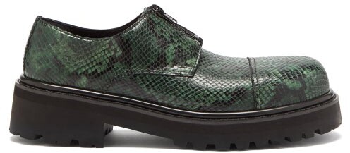 Vetements Chunky-sole Python-effect Leather Derby Shoes - Green - ShopStyle
