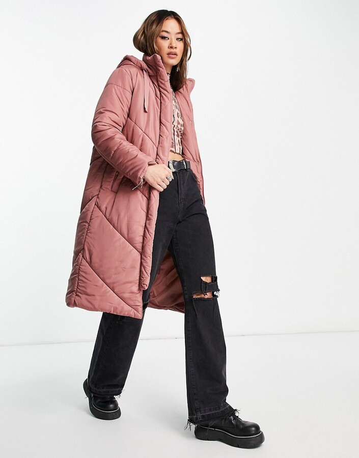 Violet Romance longline puffer coat in dusky pink ShopStyle