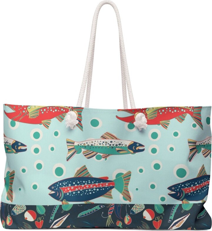 Piper & Fox Blue / Green Tulip Lake Trout Mahjong/ Weekender Bag