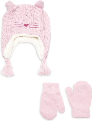 Capelli New York Baby Girl's 2-Piece Faux Fur Lined Beanie & Mitten Set