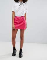Thumbnail for your product : ASOS Denim Mini Skirt With Raw Hem In Fuchsia Pink