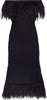 Thumbnail for your product : Herve Leger Off-the-shoulder Feather-trimmed Bandage Dress