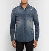 Thumbnail for your product : Saint Laurent Slim-Fit Distressed Denim Western Shirt - Men - Mid denim