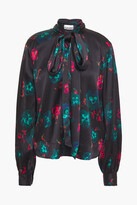 Thumbnail for your product : Ganni Pussy-bow Floral-print Silk-blend Satin Blouse