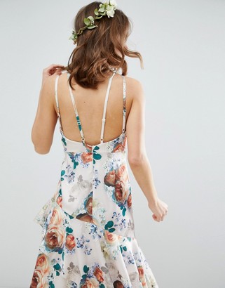 ASOS DESIGN ruffle hem pinny bodice maxi dress in pretty floral print