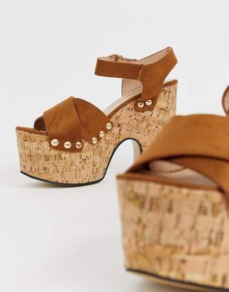 Truffle Collection cork heeled sandals in tan