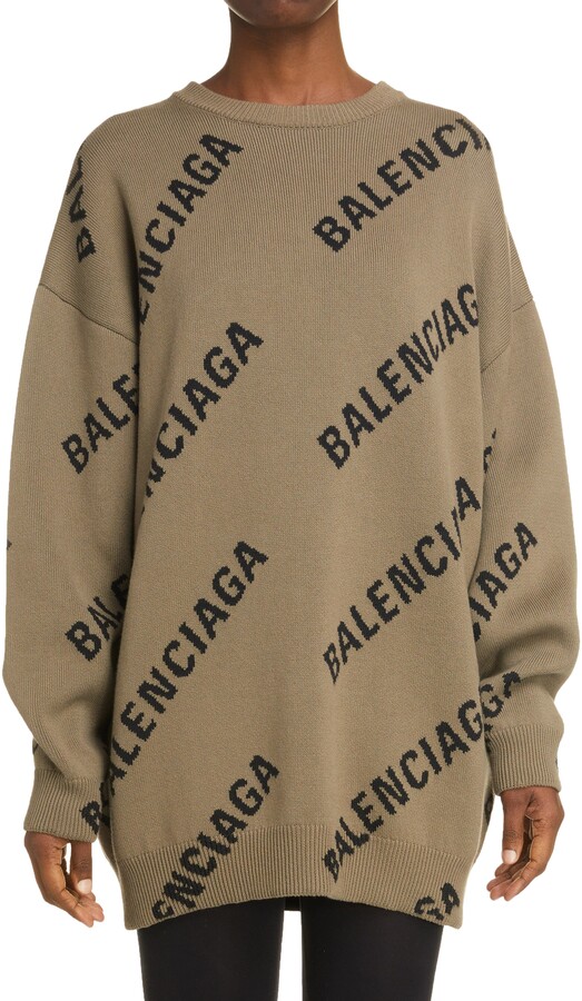 Balenciaga Logo Intarsia Oversize Crewneck Sweater - ShopStyle