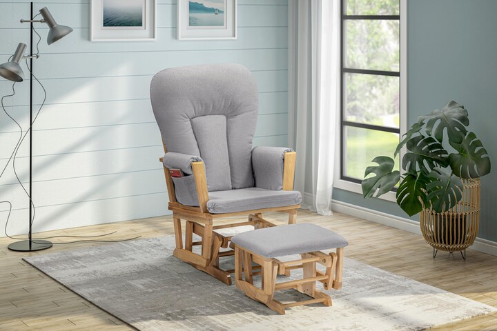 Suite Bebe Contempo Wooden Glider & Ottoman Natural Wood and Dove Gray Fabric