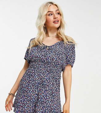 Noisy May Petite playsuit in blue ditsy floral
