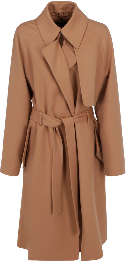camel shawl collar wrap coat