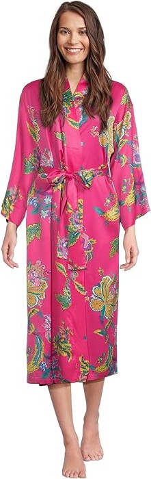 N by Natori Festival - Satin Robe Women's Clothing Fuchsia : L (Women's 14-16), Polyester/Spandex