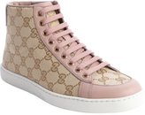 Thumbnail for your product : Gucci sand and pink GG printed canvas hi top sneakers