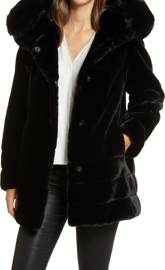 gallery faux fur hooded coat