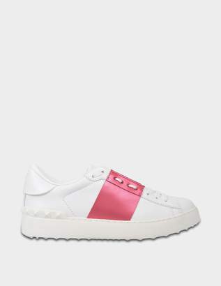 Valentino Garavani Open Sneakers in White and Metallic Pink Calfskin