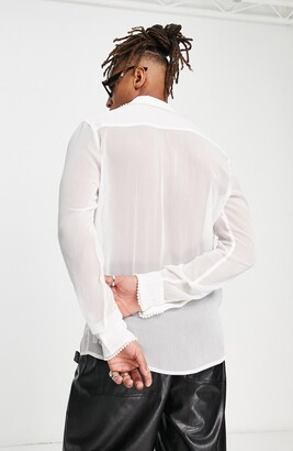 ASOS DESIGN Pleated Semisheer Regular Fit Button-Up Shirt