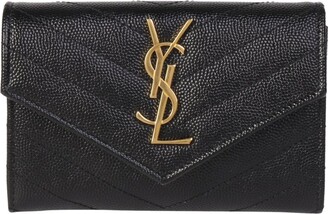 Saint Laurent V-Flap Small Monogram YSL Card Case Black