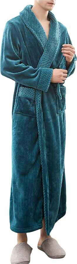 Augystre Bathrobe Cotton Men's Bathrobe Plush Dressing Gown Lounge Robe ...