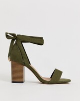 Thumbnail for your product : ASOS DESIGN DESIGN Wide Fit Howling tie leg heeled sandals in khaki