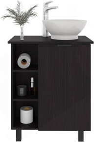 Latitude Run Vanity With Sink, 1 Door, 4 Legs, 5 Shelves, Black Wengue