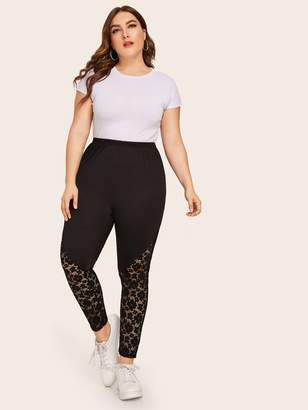 Shein Plus Contrast Lace Solid Skinny Leggings