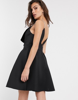 ASOS DESIGN fold front mini skater dress with embellished straps in black