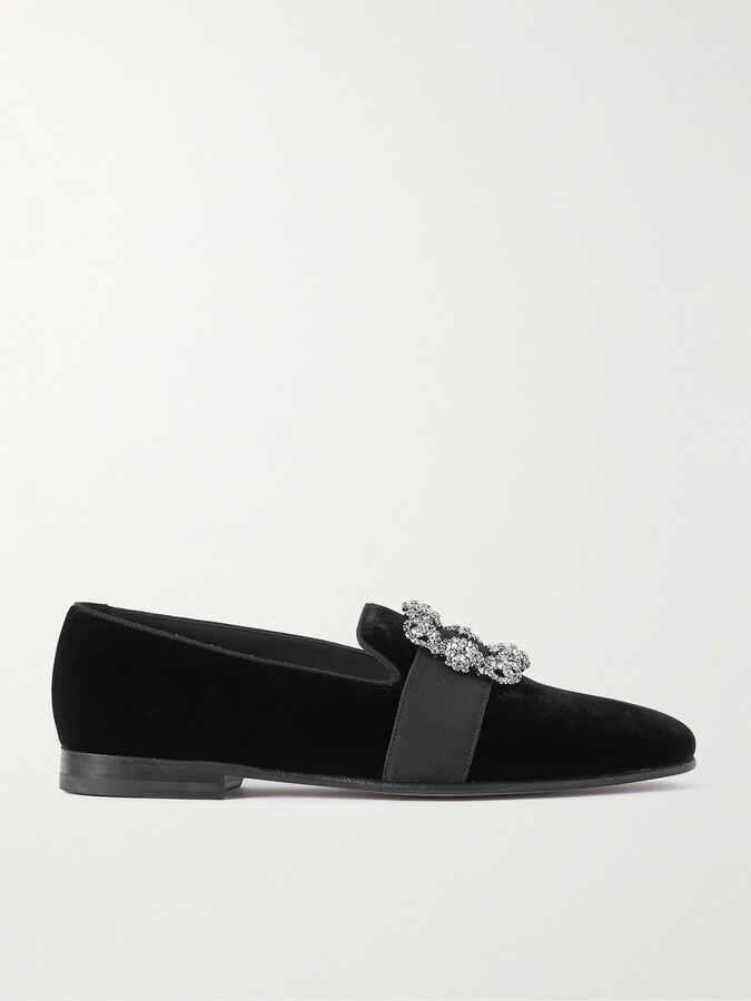 Carlton Crystal-Embellished Grosgrain-Trimmed Velvet Loafers